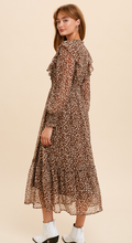 Load image into Gallery viewer, Brown Leopard Chiffon Ruffle Midi Dress
