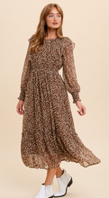 Load image into Gallery viewer, Brown Leopard Chiffon Ruffle Midi Dress
