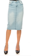 Load image into Gallery viewer, Lucy Light Wash Denim Skirt in Reg and Plus Size
