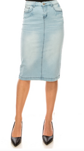Lucy Light Wash Denim Skirt in Reg and Plus Size