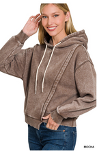 Load image into Gallery viewer, Mocha Asymmetrical Acid Wash Fleece Sweatshirt
