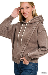Mocha Asymmetrical Acid Wash Fleece Sweatshirt