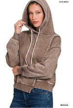 Load image into Gallery viewer, Mocha Asymmetrical Acid Wash Fleece Sweatshirt
