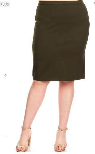 Olive Green Plus Size Double Knit Pencil Skirt