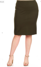 Load image into Gallery viewer, Olive Green Plus Size Double Knit Pencil Skirt
