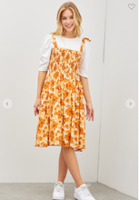 Load image into Gallery viewer, Orange Floral Sunburst Midi Jumper Dress
