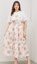 Load image into Gallery viewer, Blush and Brown Floral Overall Plus Size Maxi Jumper Dress
