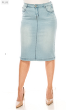 Load image into Gallery viewer, Lucy Light Wash Denim Skirt in Reg and Plus Size
