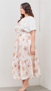 Blush and Brown Floral Overall Plus Size Maxi Jumper Dress