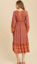 Load image into Gallery viewer, Rust Floral Wildflower Midi Dress
