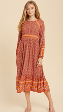 Load image into Gallery viewer, Rust Floral Wildflower Midi Dress
