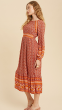 Load image into Gallery viewer, Rust Floral Wildflower Midi Dress
