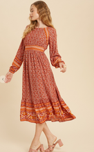 Load image into Gallery viewer, Rust Floral Wildflower Midi Dress
