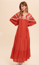 Load image into Gallery viewer, Pumpkin Spice Rust Embroidered Tiered Maxi Dress
