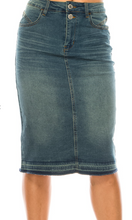 Load image into Gallery viewer, The Sarah Medium Wash Double Button Midi Denim Skirt

