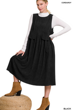 Load image into Gallery viewer, Black Corduroy Jumper Dress with Pockets

