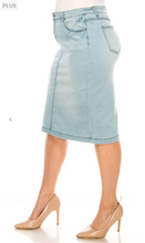 Load image into Gallery viewer, Lucy Light Wash Denim Skirt in Reg and Plus Size
