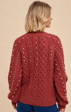 Load image into Gallery viewer, Burnt Sienna Pearl Detail Cable Knit Sweater
