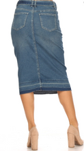 Load image into Gallery viewer, The Stacy Bow Tie Belted Denim Midi Skirt

