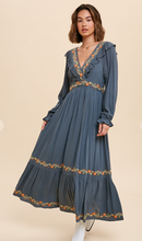 Load image into Gallery viewer, Teal Embroidered Fiesta Maxi Dress
