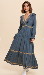 Teal Embroidered Fiesta Maxi Dress