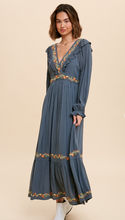 Load image into Gallery viewer, Teal Embroidered Fiesta Maxi Dress
