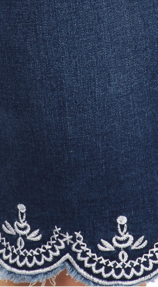 Vintage Lace Trim Dark Wash Denim Skirt