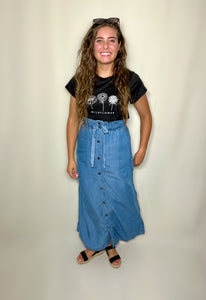 pentecostal jean skirt button front