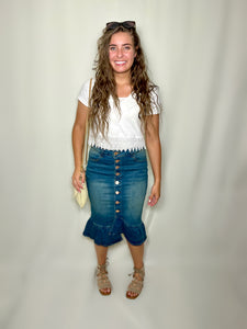 Vintage Wash Ruffle Jean Skirt