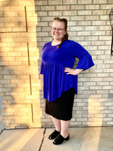 Load image into Gallery viewer, Royal Blue Plus Size Ruffle Top with Bell Sleeves
