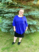 Load image into Gallery viewer, Royal Blue Plus Size Ruffle Top with Bell Sleeves
