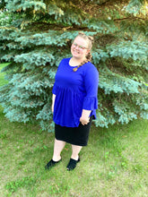 Load image into Gallery viewer, Royal Blue Plus Size Ruffle Top with Bell Sleeves
