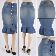 Load image into Gallery viewer, Vintage Wash Ruffle Jean Skirt
