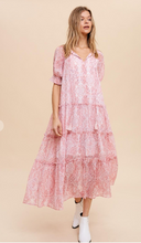 Load image into Gallery viewer, Fuschia Pink Tiered Paisley Print Maxi Dress
