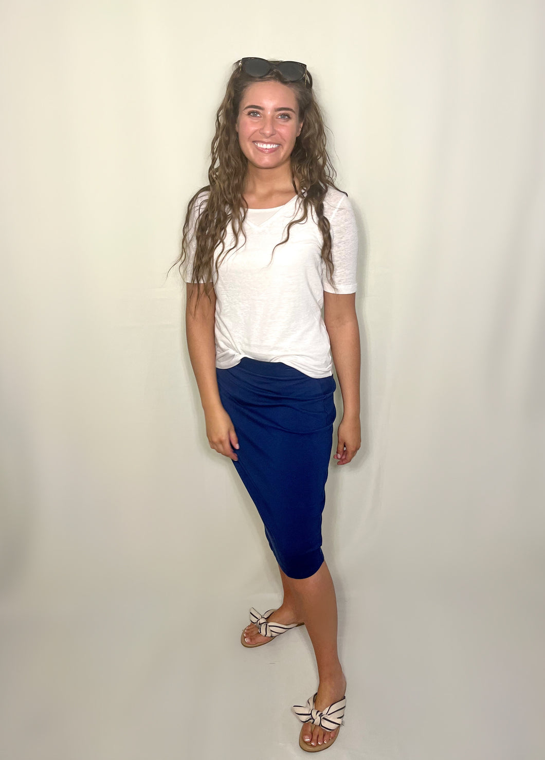 Light Navy Knit Pencil Skirt