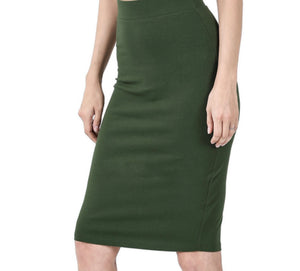 green knee length knit pencil skirt