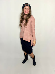 dusty pink cowl neck sweater