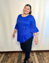 Load image into Gallery viewer, Royal Blue Plus Size Ruffle Top with Bell Sleeves
