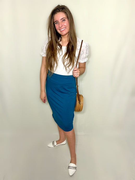 teal knit pencil skirt