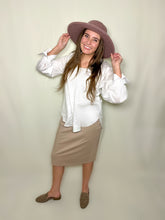 Load image into Gallery viewer, tan knit pencil skirt
