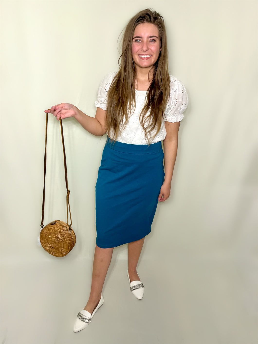 Teal Knit Pencil Skirt