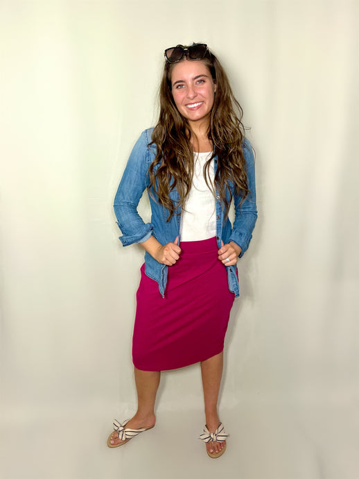 magenta pencil skirt