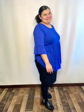 Load image into Gallery viewer, Royal Blue Plus Size Ruffle Top with Bell Sleeves
