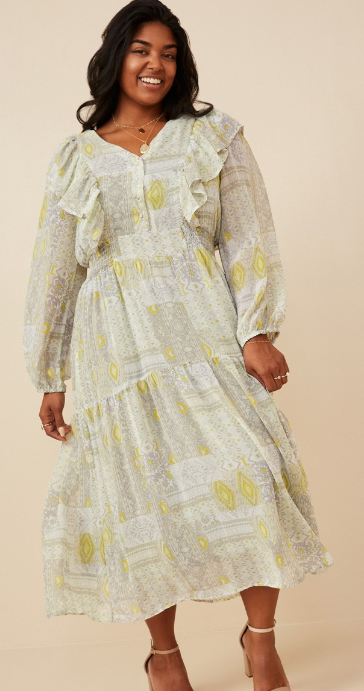 Light Green Patchwork Plus Midi Dress